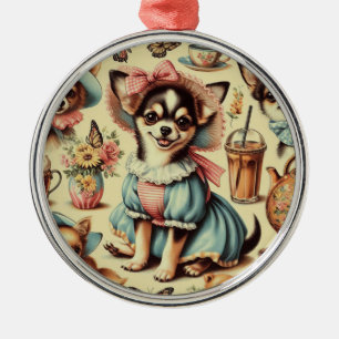 Cute Chihuahua Puppy Painting Metal Tree Decoration