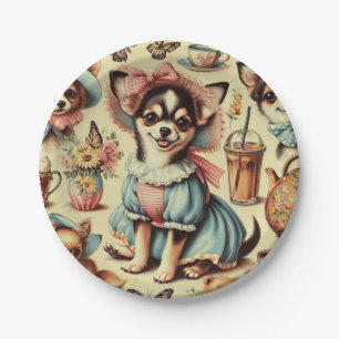 Cute Chihuahua Puppy Painting Paper Plate