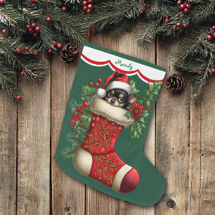Cute Chihuahua Puppy Peeking Large Christmas Stocking