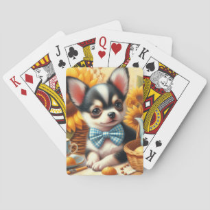 Cute Chihuahua Puppy Playing Cards