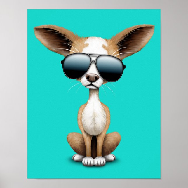 Cute Chihuahua Puppy Wearing Sunglasses Poster (Front)