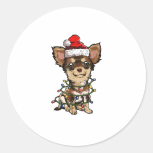 Cute Chihuahua Santa Christmas Tree Lights Xmas Do Classic Round Sticker