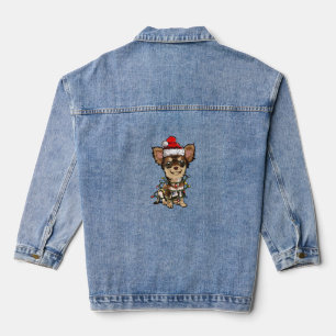 Cute Chihuahua Santa Christmas Tree Lights Xmas Do Denim Jacket