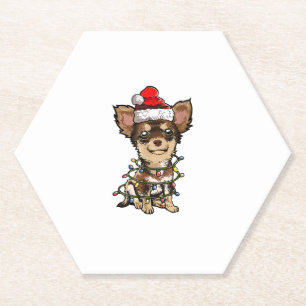 Cute Chihuahua Santa Christmas Tree Lights Xmas Do Paper Coaster