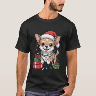 Cute Chihuahua Santa Hat Christmas Xmas Dog Lovers T-Shirt