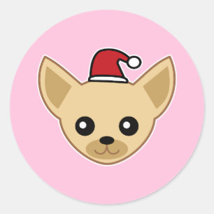 Cute Chihuahua Santa Hat Classic Round Sticker