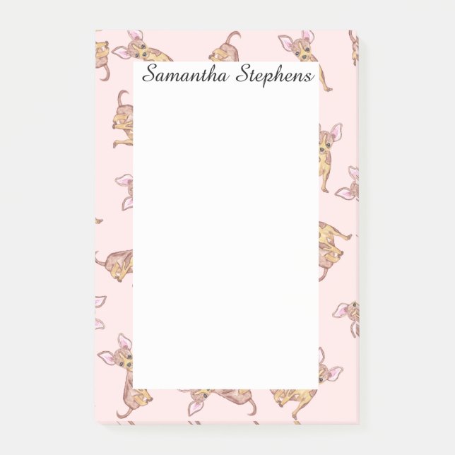Cute Chihuahua Watercolor Painted Pink Brown Post-it Notes (Front)