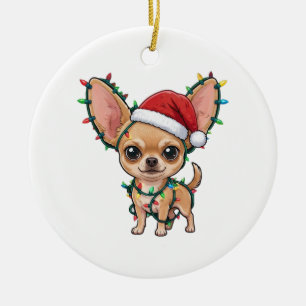 Cute Chihuahua Wearing a Cosy Christmas Sweater Ceramic Tree Decoration