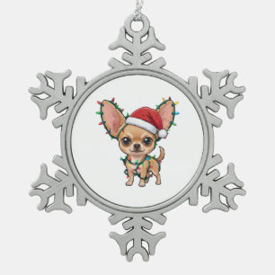 Cute Chihuahua Wearing a Cosy Christmas Sweater Snowflake Pewter Christmas Ornament