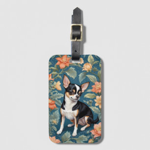 Cute Chihuahua William Morris Inspired Floral Luggage Tag