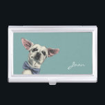 Cute Chihuahua with Bow Tie Drawing Business Card Holder<br><div class="desc">This is a close up drawing of a chihuahua dog. It has a blue bow tie on. It was drawn with pencil and then coloured digitally with conte and pastel.</div>