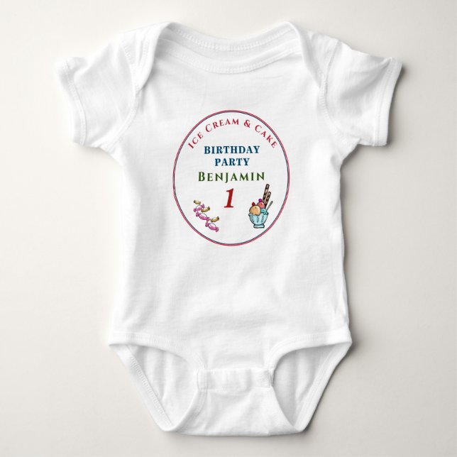 Cute Child Baby 1st Birthday Party Personalise Bodysuit (Front)