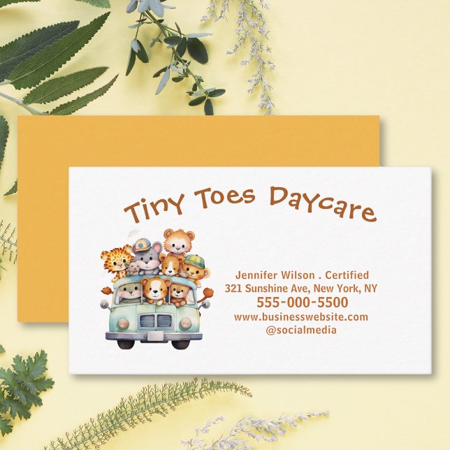 Cute Child Daycare Childcare Safari Jungle Animal Business Card (Creator Uploaded)