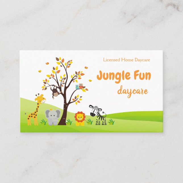 Cute Child Daycare Service Safari Animal Business Card (Front)