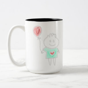 Cute Child Holding Balloon Minimalist Illustration Two-Tone Coffee Mug