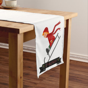 CUTE CHILD SLEDDING IN RED CHRISTMAS SHORT TABLE RUNNER