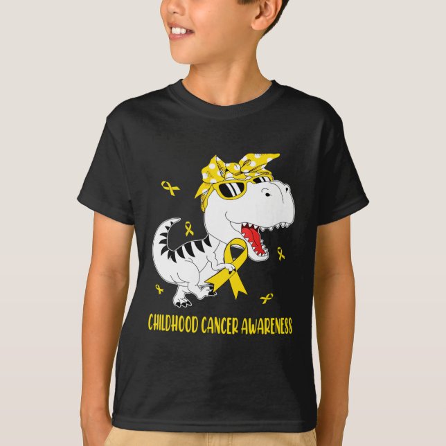 Cute Childhood Cancer Awareness Dinosaur Boys Kids T-Shirt (Front)