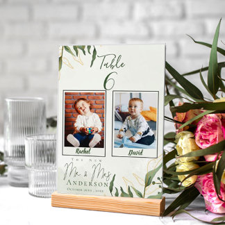 Cute Childhood Photos Of Bride & Groom Wedding Table Number