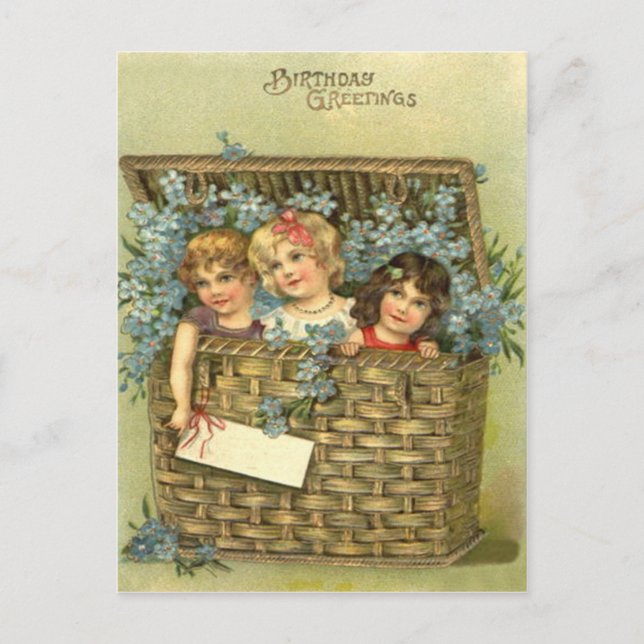Cute Children Basket Forget-Me-Not Postcard (Front)