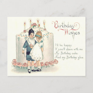 Cute Children Birthday Cake Rose Postcard