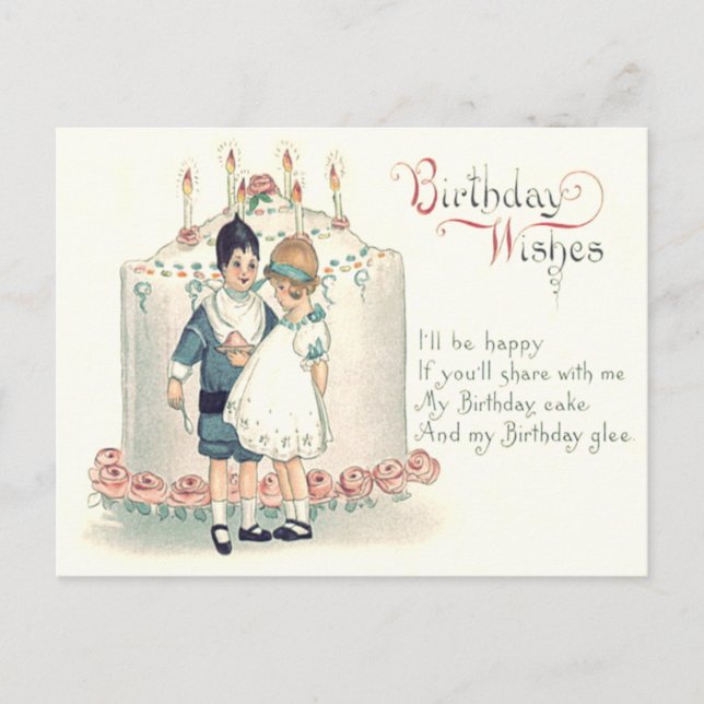Cute Children Birthday Cake Rose Postcard (Front)