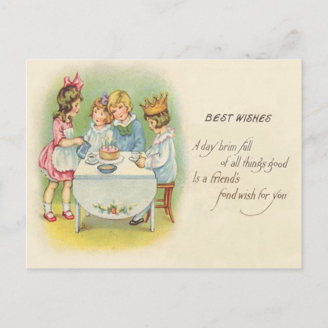 Cute Children Birthday Party Cake Invitation Postcard (Front)
