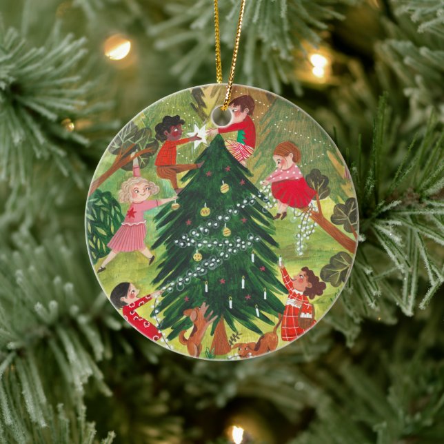 Cute children Christmas tree illustration Ceramic Tree Decoration (Tree)