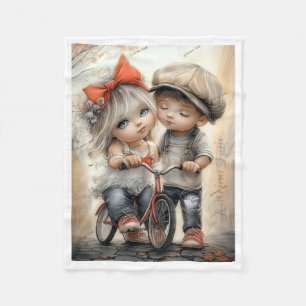 Cute Children Cycling Fleece Blanket