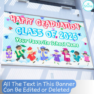 Cute Children Dancing Colourful Congrats Graduatio Banner