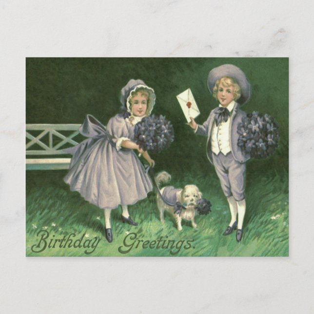 Cute Children Dog Violets Postcard (Front)
