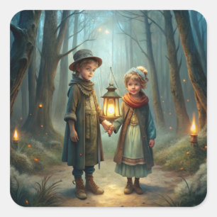 Cute Children in Winter Square Sticker