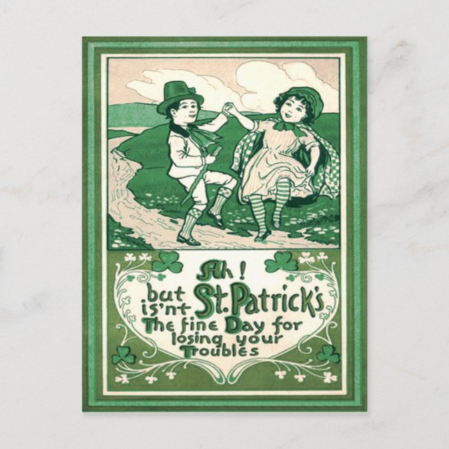 Cute Children Leprechaun Shamrock Dancing Postcard (Front)