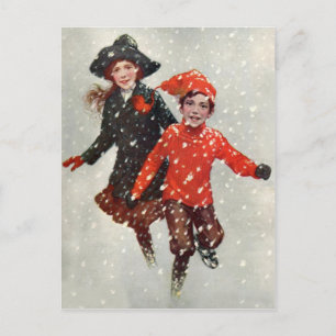 Cute Children Playing In Snow Postcard