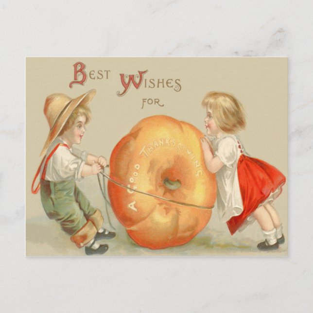 Cute Children Rolling Pumpkin Postcard (Front)