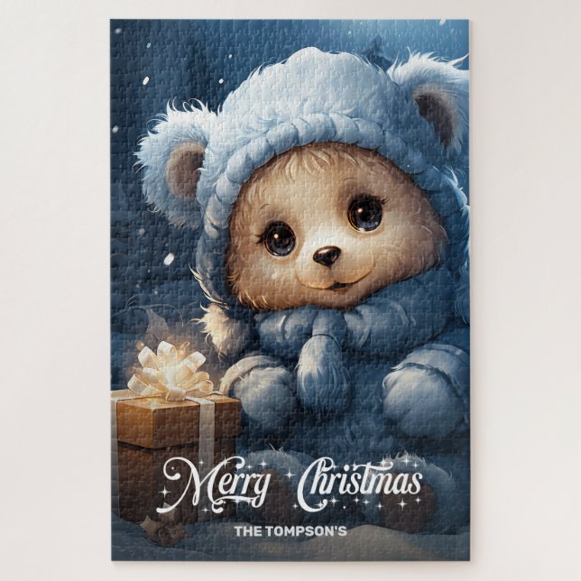 Cute children's Christmas gift with boy teddy bear Jigsaw Puzzle (Vertical)