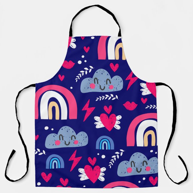 Cute children's seamless pattern, rainbow, clouds, apron (Front)