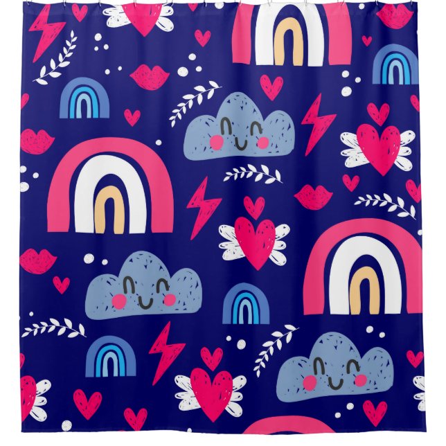 Cute children's seamless pattern, rainbow, clouds, shower curtain (Front)