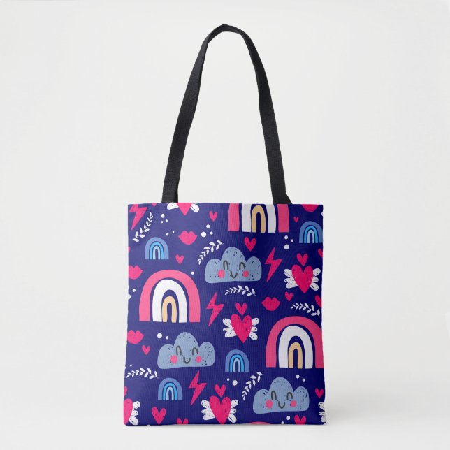Cute children's seamless pattern, rainbow, clouds, tote bag (Front)
