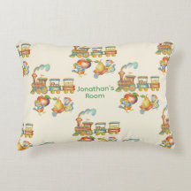 Cute Child's Bird Apple Train Accent Pillow