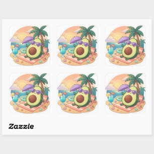 Cute Chill Avocado on Beach Summer Vacation Sticke Square Sticker