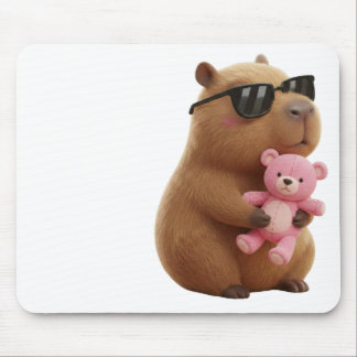 Cute Chill Capybara with Teddy Bear Aesthetic Mouse Pad
