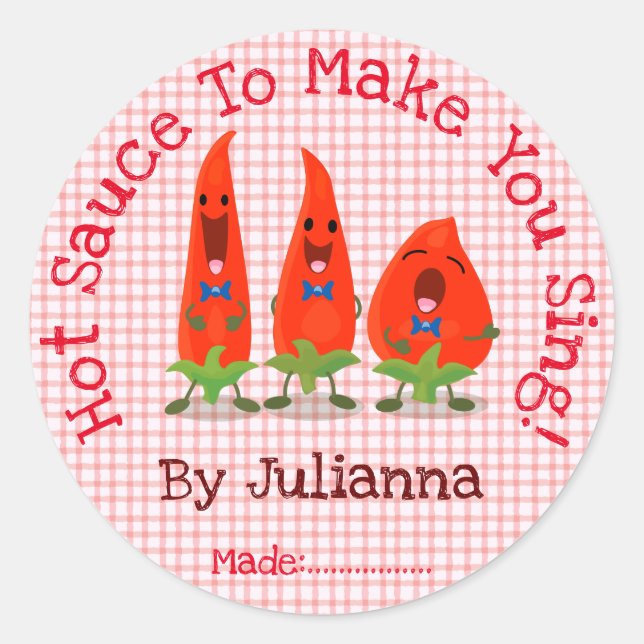 Cute chilli pepper cartoon illustration label (Front)