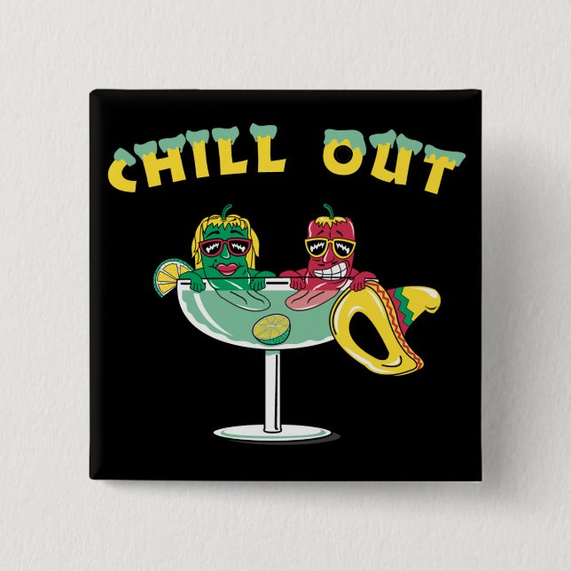 Cute Chilli Peppers in Margarita Chill Out 15 Cm Square Badge (Front)