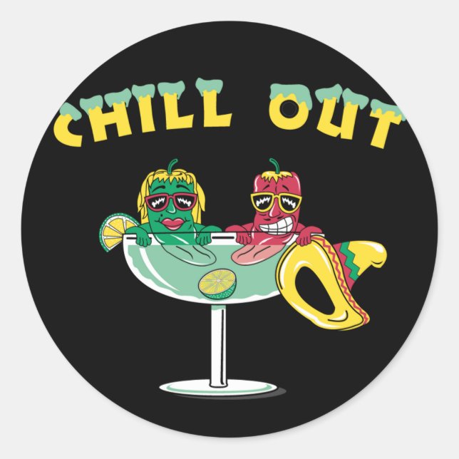 Cute Chilli Peppers in Margarita Chill Out Classic Round Sticker (Front)