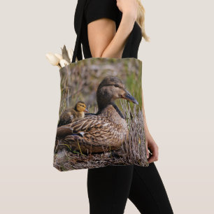 Cute Chillin' Mallard Mum Duck & Baby Duckling Tote Bag