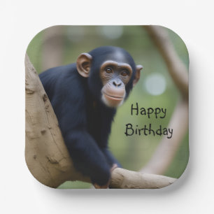 Cute Chimpanzee Birthday Paper Plate