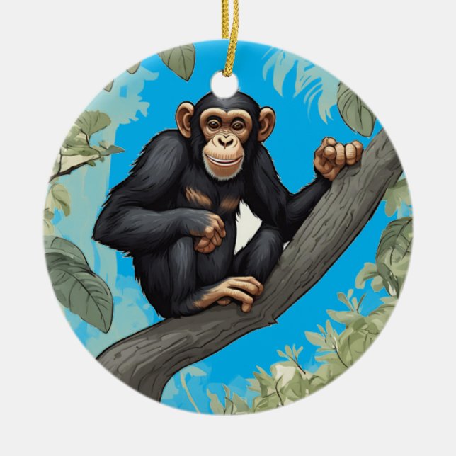 Cute Chimpanzee Ceramic Tree Decoration (Front)