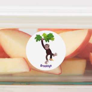 Cute chimpanzee in jungle hanging cartoon