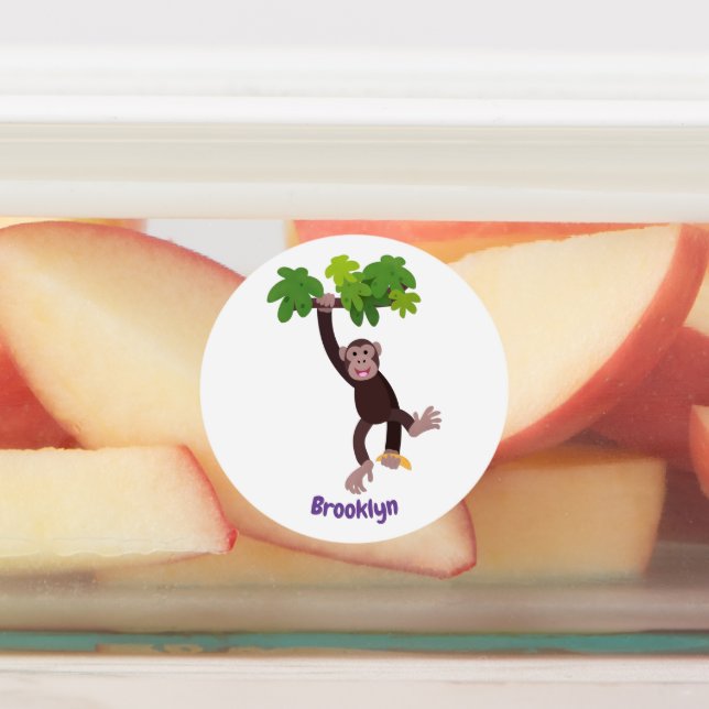 Cute chimpanzee in jungle hanging cartoon (Affixed)