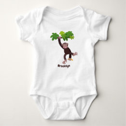 Cute chimpanzee in jungle hanging cartoon baby bodysuit